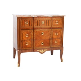 A Louis XVI-Style Marble-Top Parquetry Commode