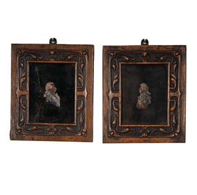 A Pair of Antique Carved Wax Portraits