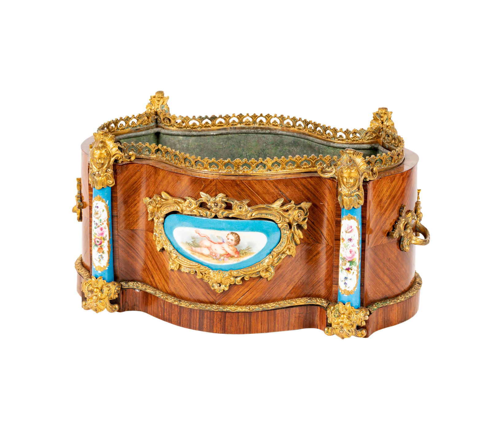 A French Porcelain-Inset Kingwood Parquetry Jardiniere (1 of 13)