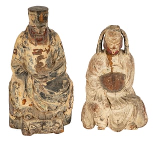 `Two Chinese Wood Carved Figures