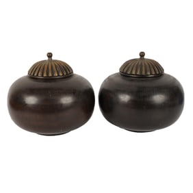 A Pair of Japanese Bronze Covered Jars