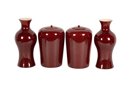 Two Pairs of Chinese Sang de Boeuf Glazed Vessels