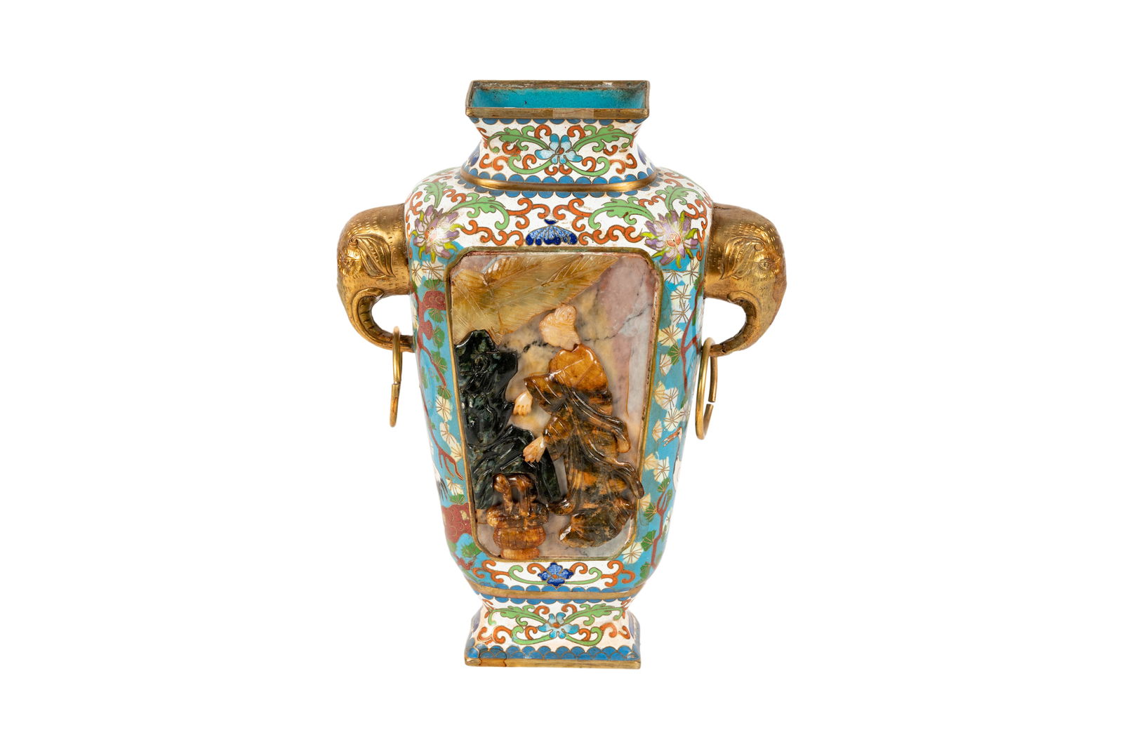 A Chinese Cloisonne Urn with Carved Stone Inlay (1 of 15)