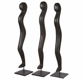 Three Carved Wood Abstract Figures