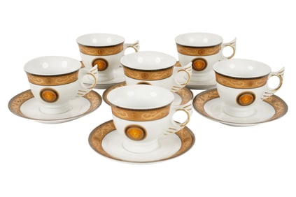 Six Versace Porcelain Cups and Saucers