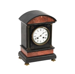 A French Slate and Rouge Marble Mantel Clock
