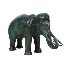 A Green Painted Metal Figure of an Elephant