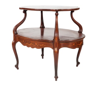 A Rococo-Style Mahogany and Marquetry Oval Pastry Table