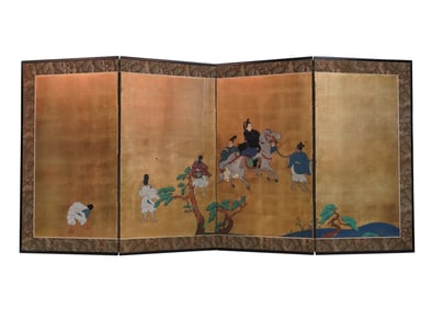 A Japanese Four-Panel Painted Screen