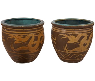 A Pair of Chinese Ceramic Dragon Planters
