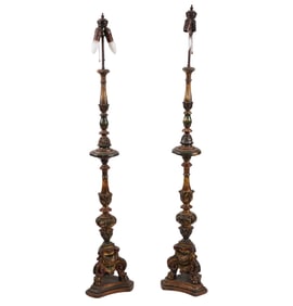 A Pair of Baroque-Style Altar Stick Floor Lamps