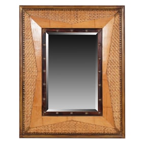A Minton-Spidell Wicker and Wood Mirror