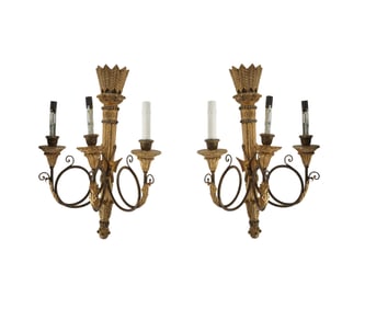 A Pair of Minton-Spidell Giltwood Three-Light Sconces