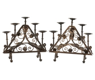 A Pair of Iron Five-Light Pyramidal Candelabra