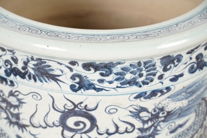 A Chinese Blue and White Glazed Fish Bowl Planter