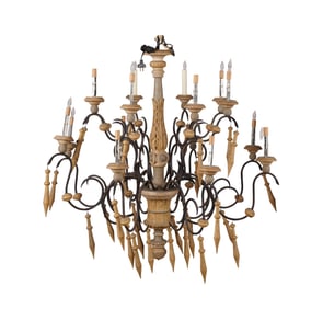 A Minton-Spidell Carved Wood and Iron Chandelier