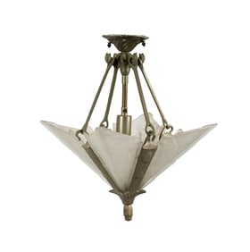 An Art Deco Metal and Glass Ceiling Light / Chandelier