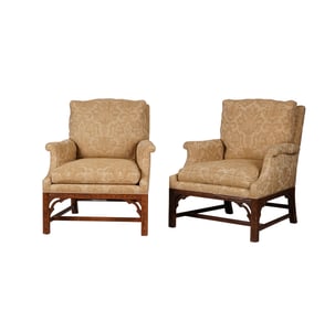 A Pair of Minton-Spidell Chinese Chippendale-Style Lounge Chairs