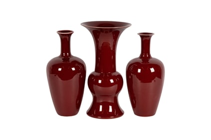 Three Chinese Sang de Boeuf Glazed Porcelain Vases
