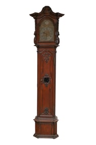 A Louis XV Provincial Carved Oak Tall Case Clock