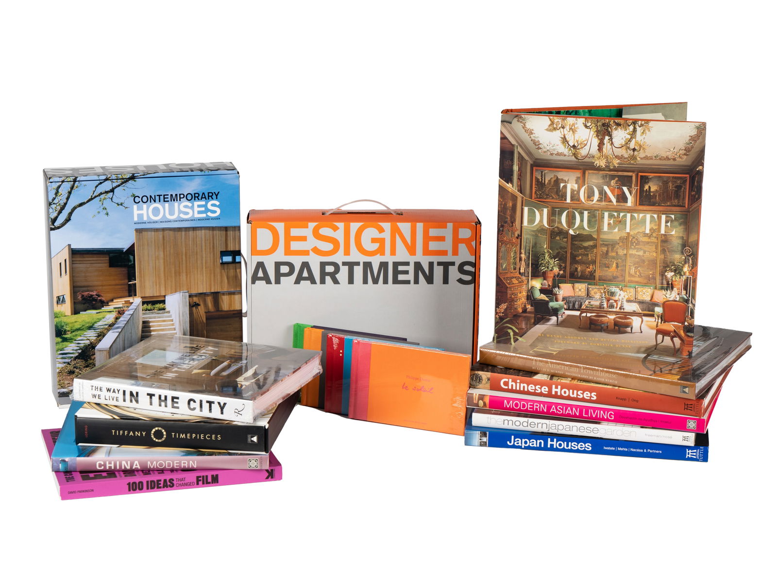 A Collection of Design Coffee Table Books: including "Tony Duquette" and four volumes of "The Hermes Cahiers" [16 pieces]