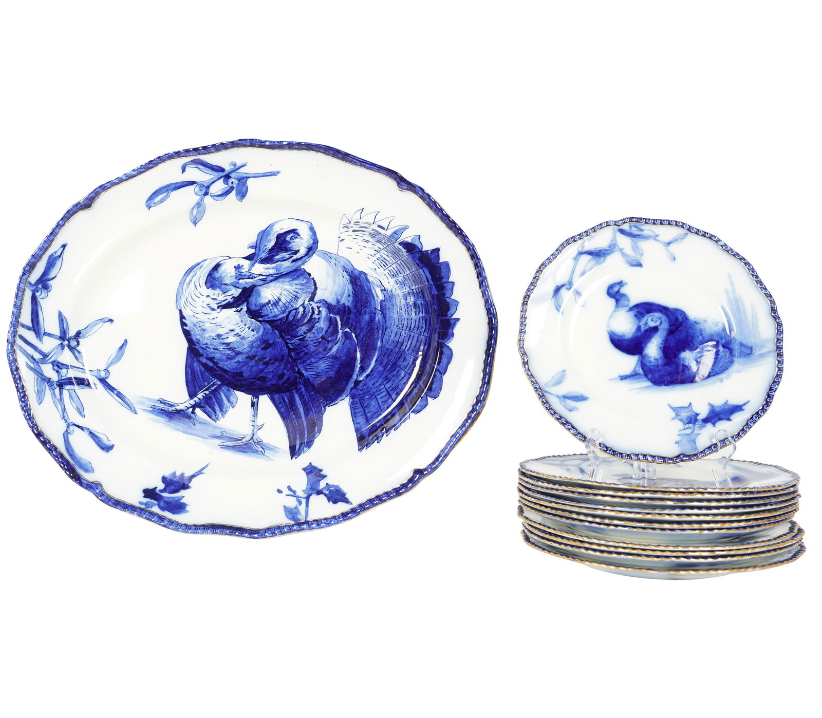 A Royal Doulton-Burslem Turkey Platter and 12 Plates (1 of 11)