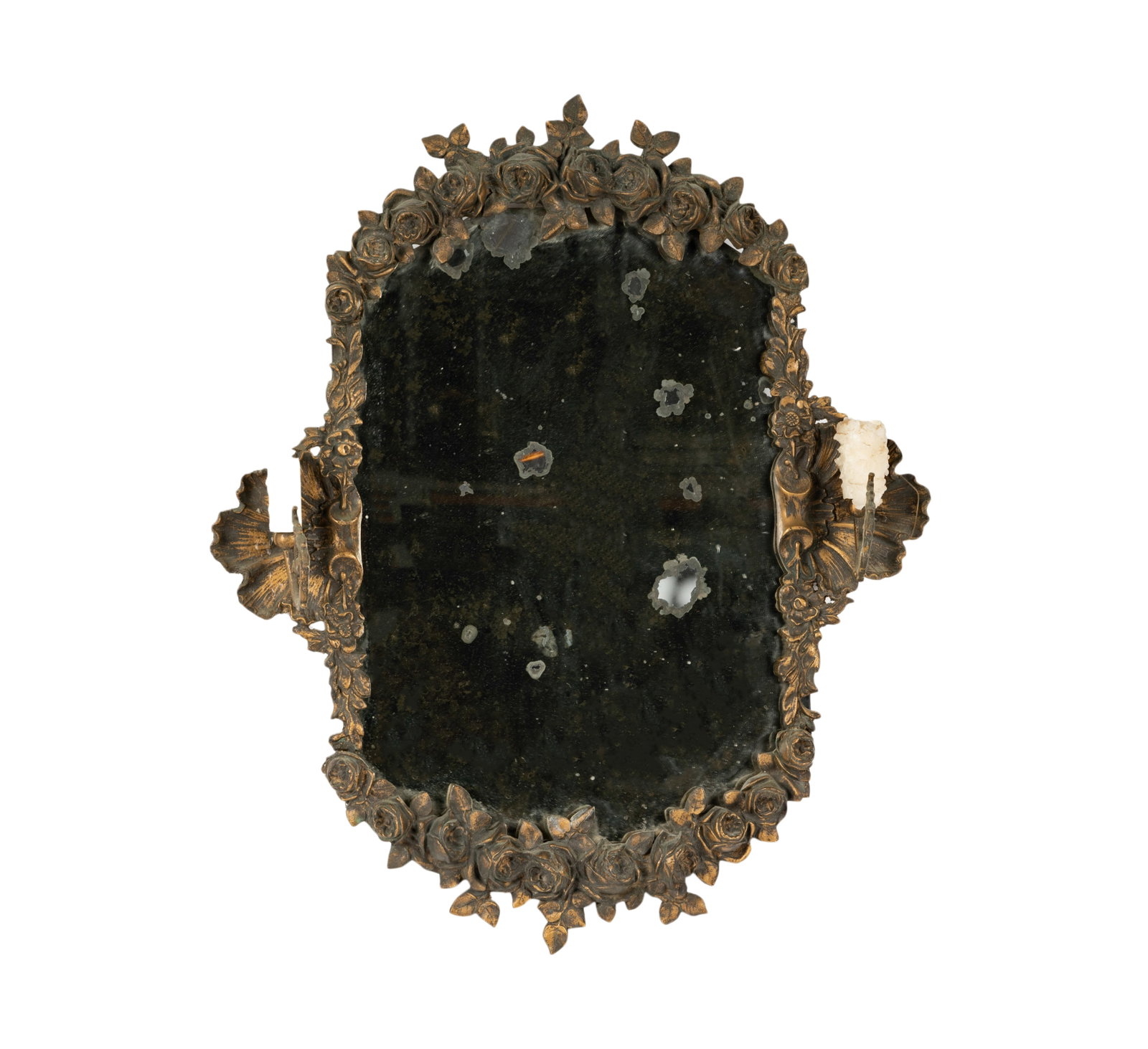 An Italian Gilt Metal Girandole Mirror: the floral surround with two candle arms 22 x 19 in. (55.9 x 48.3 cm.) Provenance: The Estate of Francis Neiman, Beverly Hills, CA