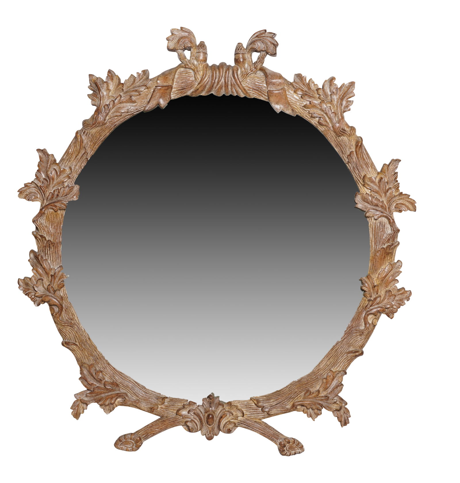 A Minton-Spidell Carved Wood Mirror: "Oberon" model, with faux bois surround 56 x 51 in. (142.2 x 129.5 cm.)