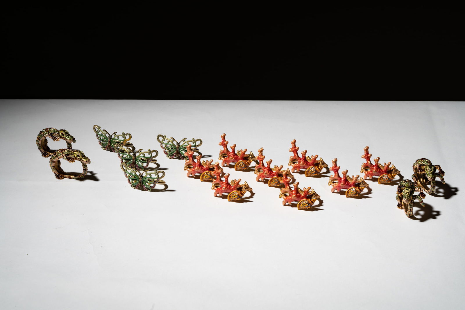 A Group of Jay Strongwater Enamel Napkin Rings (1 of 18)