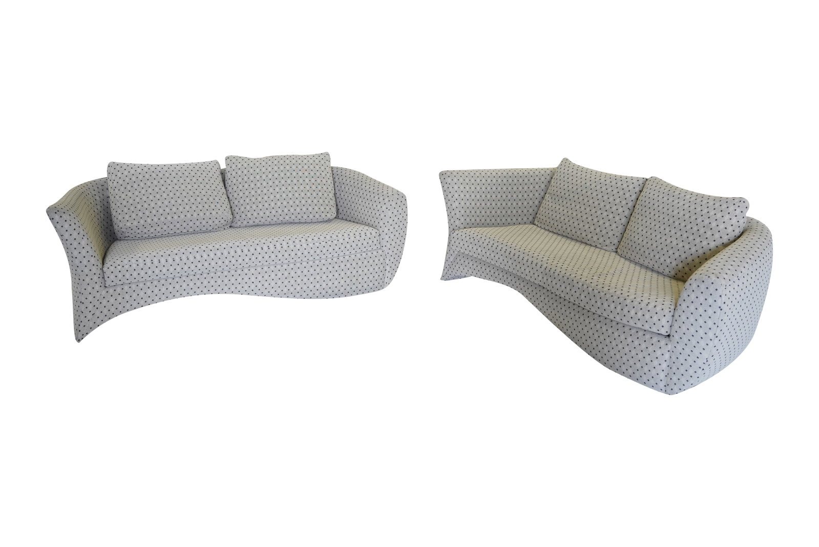 A Pair of Vladimir Kagan for Directions Sofas: with manufacturer's label 31 x 88 x 38 in. (78.7 x 223.5 x 96.5 cm.), Seat height: 18 in. (45.7 cm.)