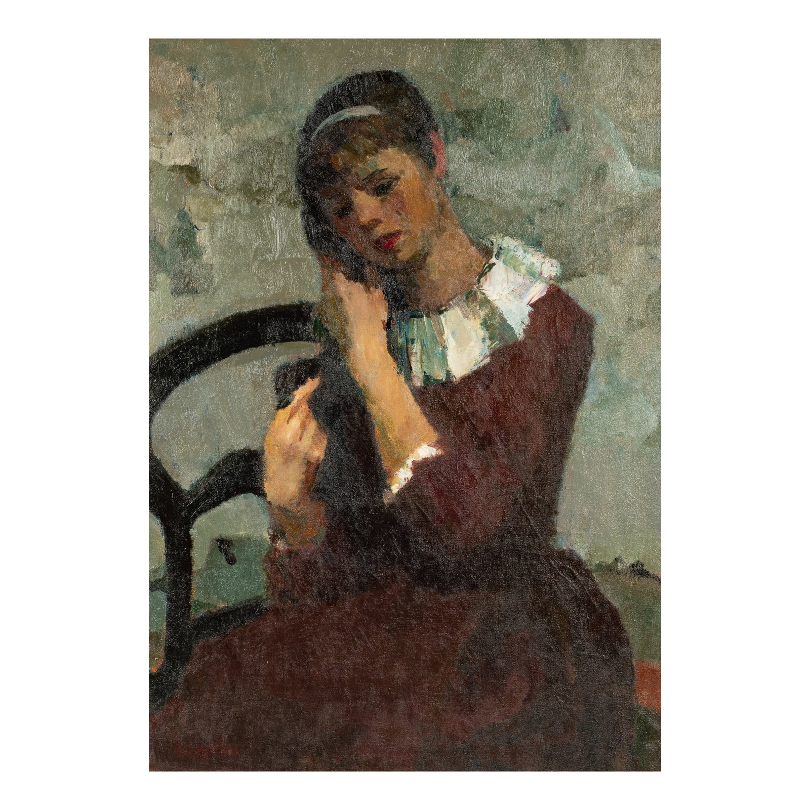 American School: Portrait of a Young Woman: oil on canvas; inscribed "Winslow" lower left and "H. Winslow" verso 34 x 24 in. (86.4 x 61 cm.), Frame: 40 1/2 x 30 in. (102.9 x 76.2 cm.)