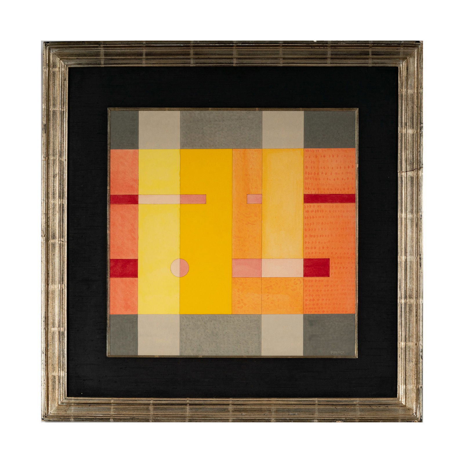 Philip Pinner (1910 - 1977): Composition in Square: Philip Pinner 1910 - 1977 Composition in Square tempera on paper 1945; signed lower right, titled and dated verso Sight: 17 x 17 in. (43.2 x 43.2 cm.), Frame: 26 1/2 x 26 1/2 in. (67.3 x 67.3 cm.) Pro