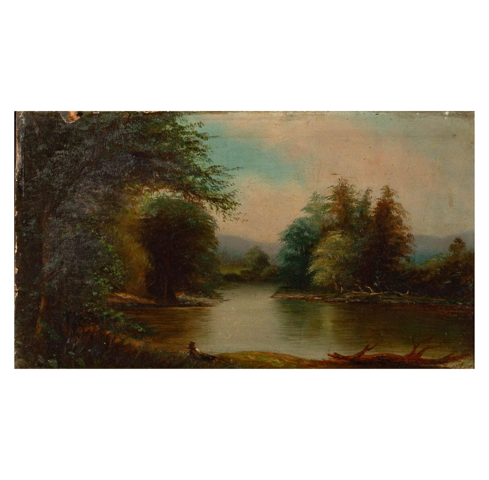 Late 19th / early 20th Century: River Landscape with Fisherman (1 of 8)