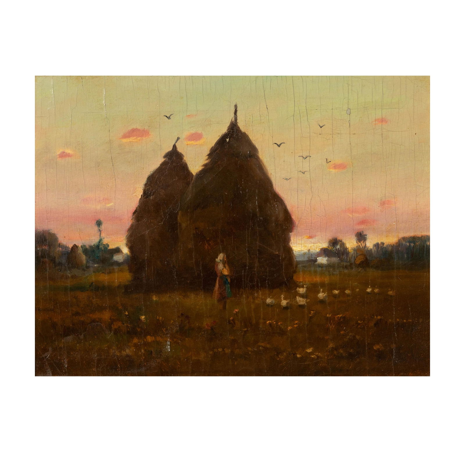 Continental School: Girl in Sunset Landscape with Haystacks (1 of 8)