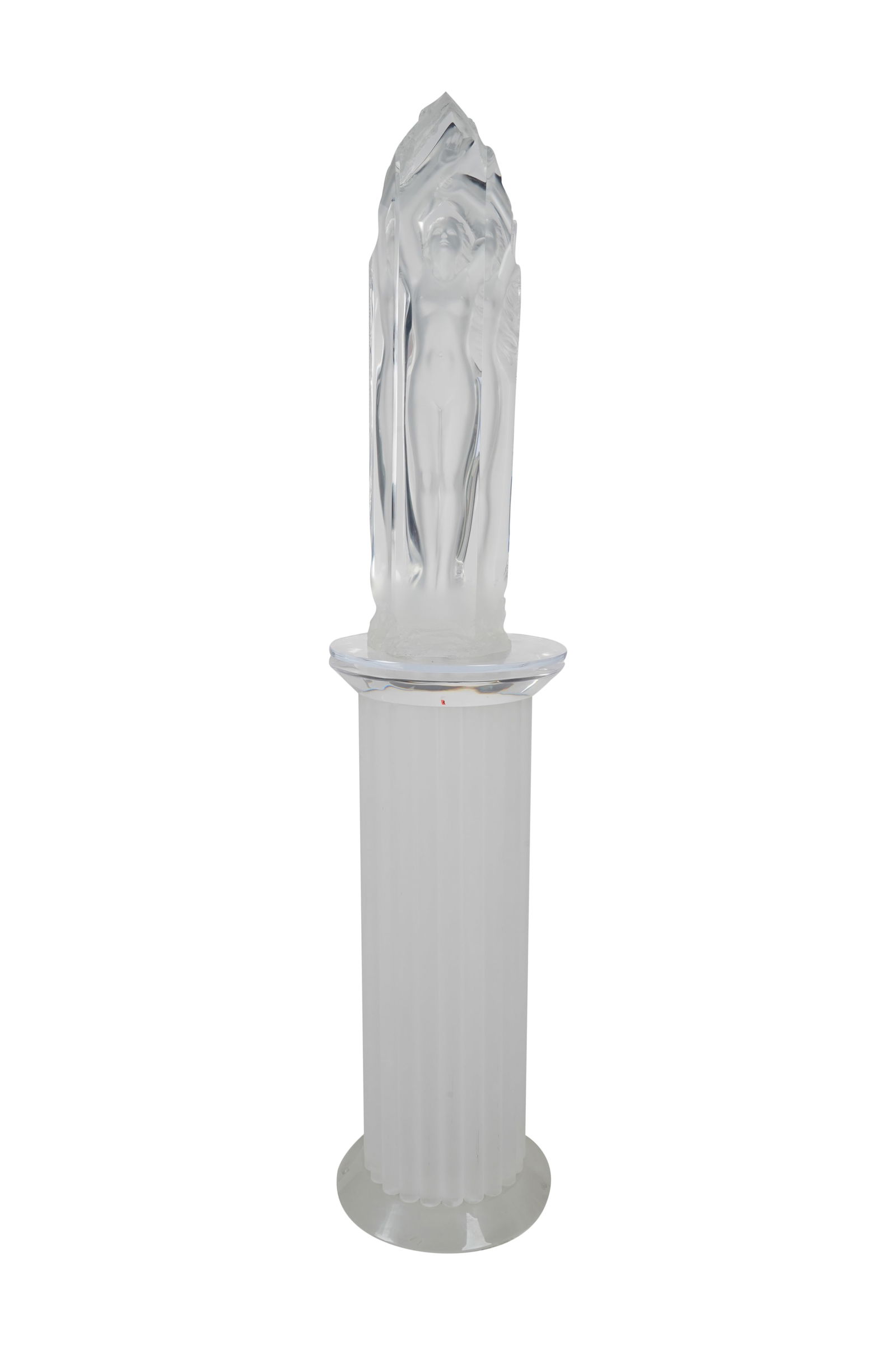 Michael Wilkinson (B. 1954): Nude: Michael Wilkinson B. 1954 Nude acrylic, with matching illuminated revolving acrylic pedestal 2001; ed. 152/250; signed and numbered near lower edge Sculpture: 34 x 9 in. (86.4 x 22.9 cm.); Pedestal: 4