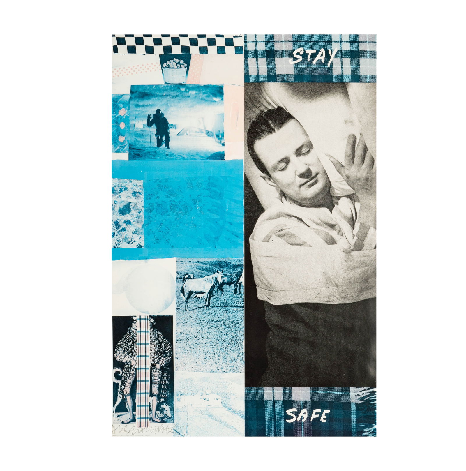 Ed Ruscha (B. 1937) and Robert Rauschenberg (1925-2008): Stay Safe: color offset lithograph on paper; 1978; from an edition of unknown size; handsigned "Rauschenberg" lower left and "Ed Ruscha 78" center right; printed by Alan Printing, Los Angeles, published by Chang