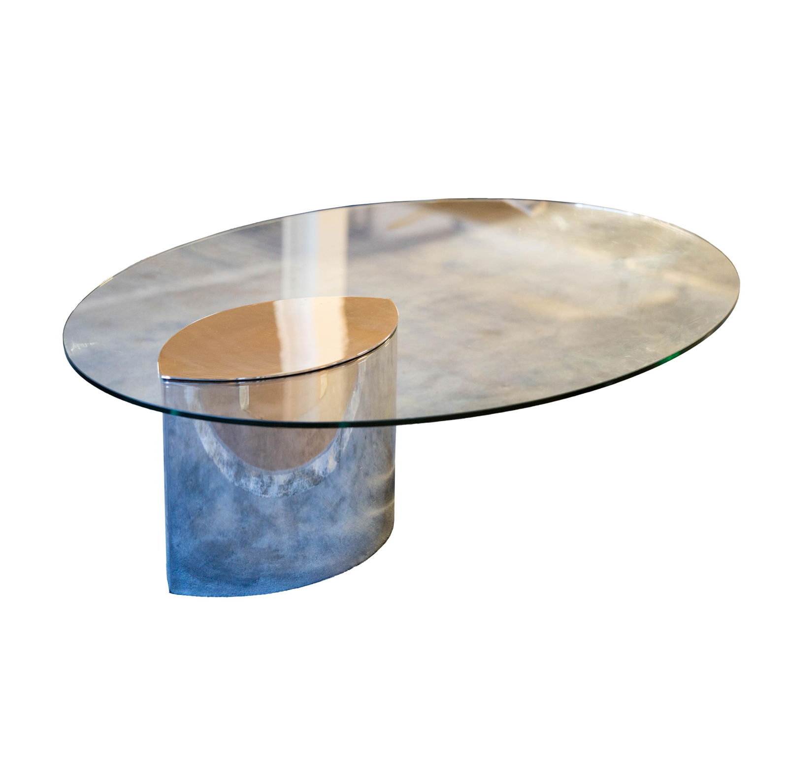 Cini Boeri: Lunario Coffee Table: chrome-plated metal, glass; unsigned 16 1/2 x 59 x 43 in. (41.9 x 149.9 x 109.2 cm.) Provenance: Property from an Estate, Newport Beach, CA