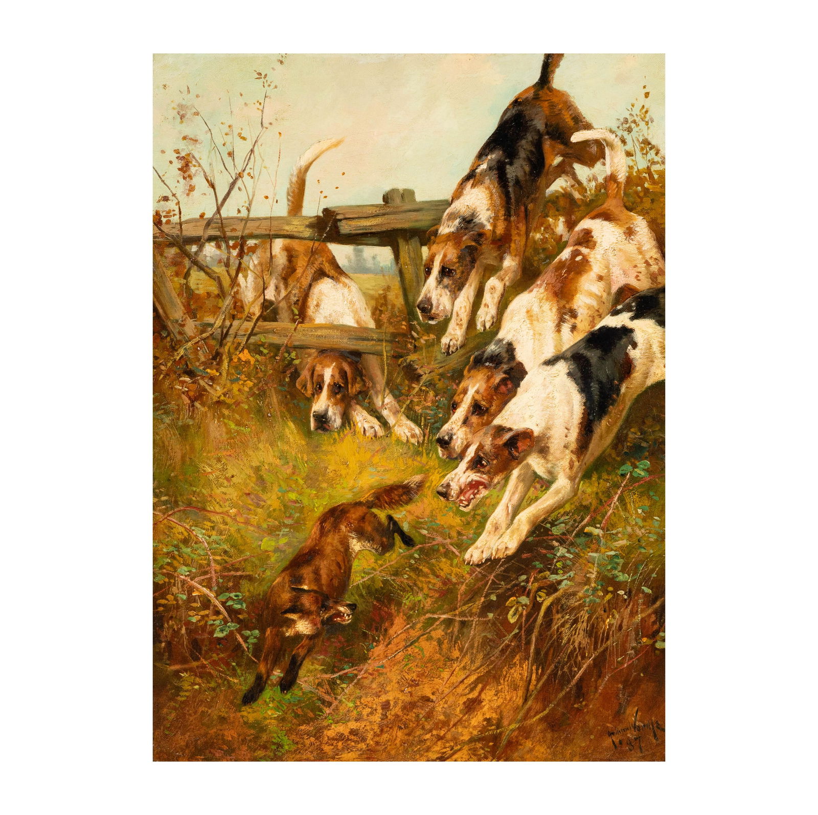 Arthur Wardle (1864-1949): Closing In: Arthur Wardle British 1864-1949 Closing In oil on canvas 1887; signed and dated lower right 19 x 14 in. (48.3 x 35.6 cm.), Frame: 24 x 19 in. (61 x 48.3 cm.) Provenance: Christies labels verso