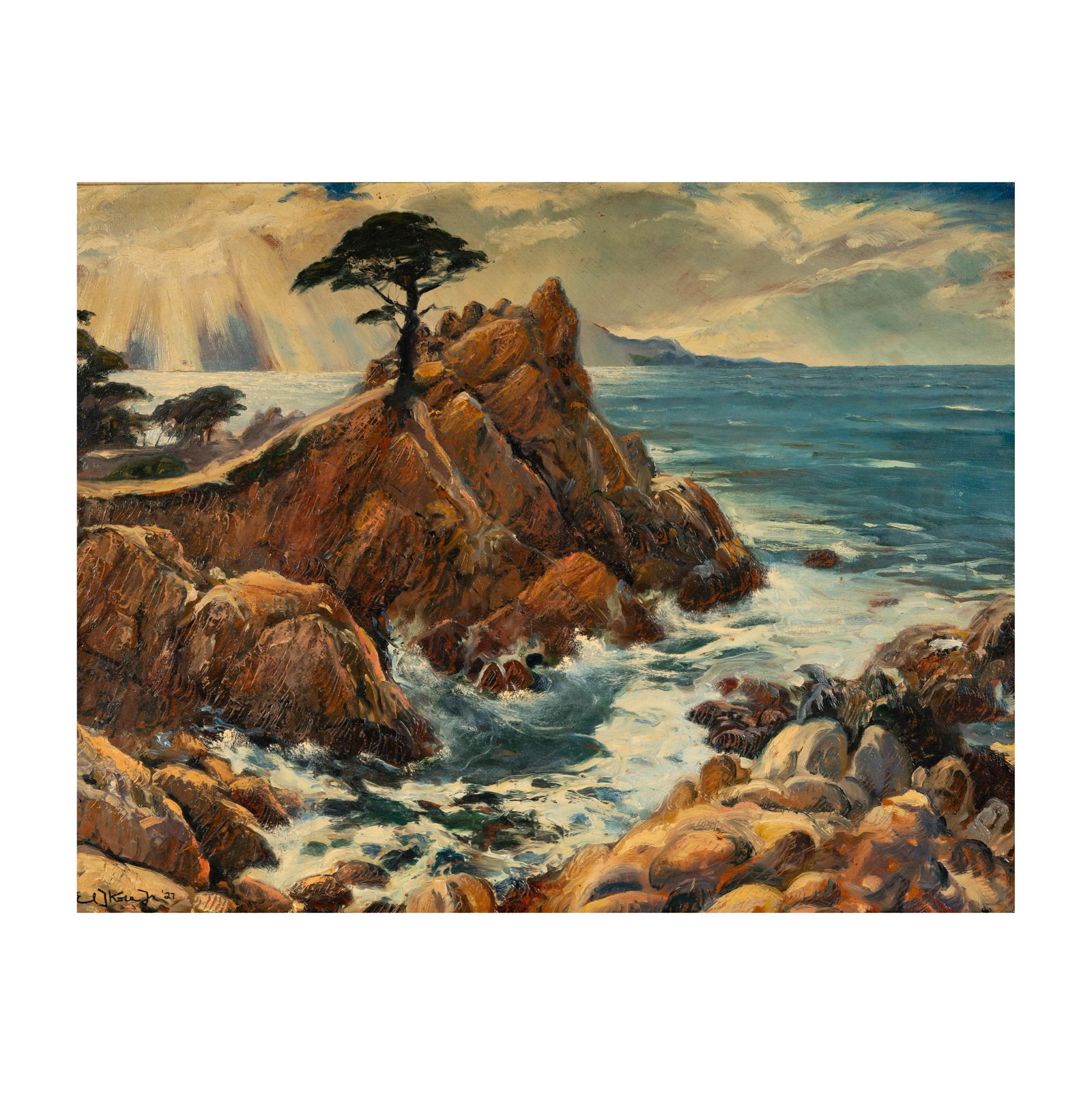 Emil Jean Kosa, Jr. (1903-1968): California Coast: Emil Jean Kosa, Jr. 1903-1968 California Coast oil on board 1927; signed lower left Sight: 21 1/2 x 27 1/2 in. (54.6 x 69.9 cm.), Frame: 27 1/2 x 33 1/2 in. (69.9 x 85.1 cm.)