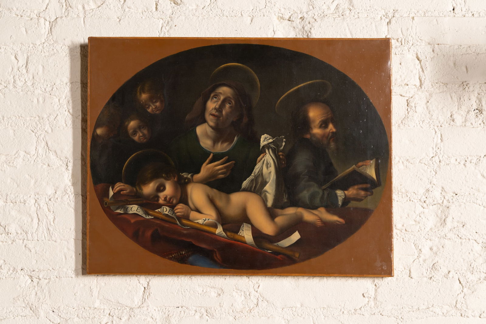 After Carlo Dolci: Dream of the Infant Saint John the Baptist: oil on paper laid to canvas, signed verso Image: 17 x 22 1/2 in. (43.2 x 57.2 cm.) oval, Overall: 18 x 22 3/4 in. (45.7 x 57.8 cm.) Provenance: Property from the Estate of Francis and Marion Lederer I