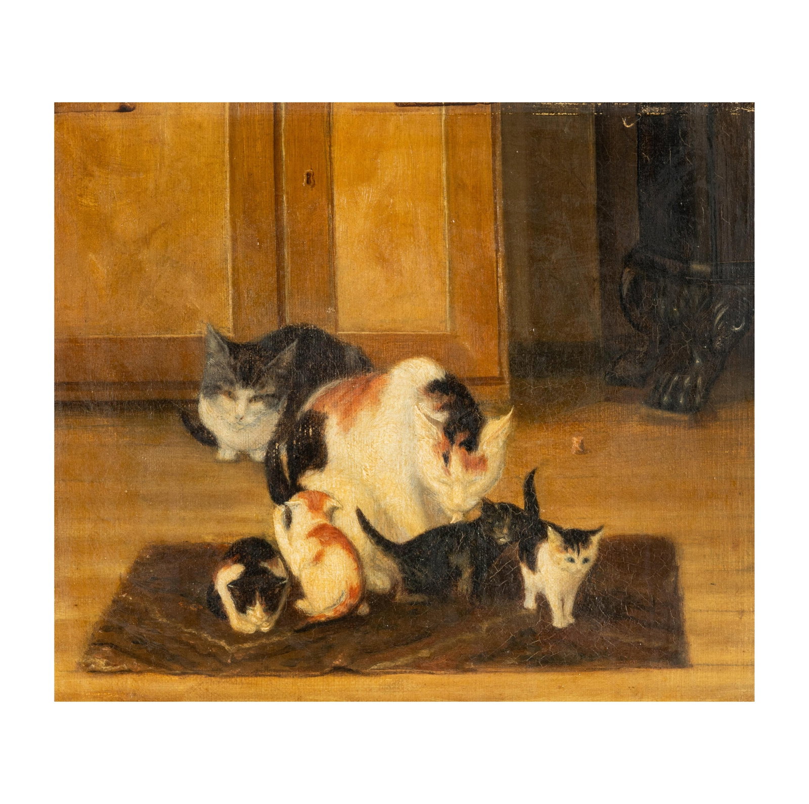 Hans Andersen Brendekilde (1857 - 1942): Cats: Hans Andersen Brendekilde 1857 - 1942 Cats oil on canvas unsigned 8 x 9 in. (20.3 x 22.9 cm.), Frame: 11 1/2 x 12 1/2 in. (29.2 x 31.8 cm.) Provenance: A Beverly Hills Estate