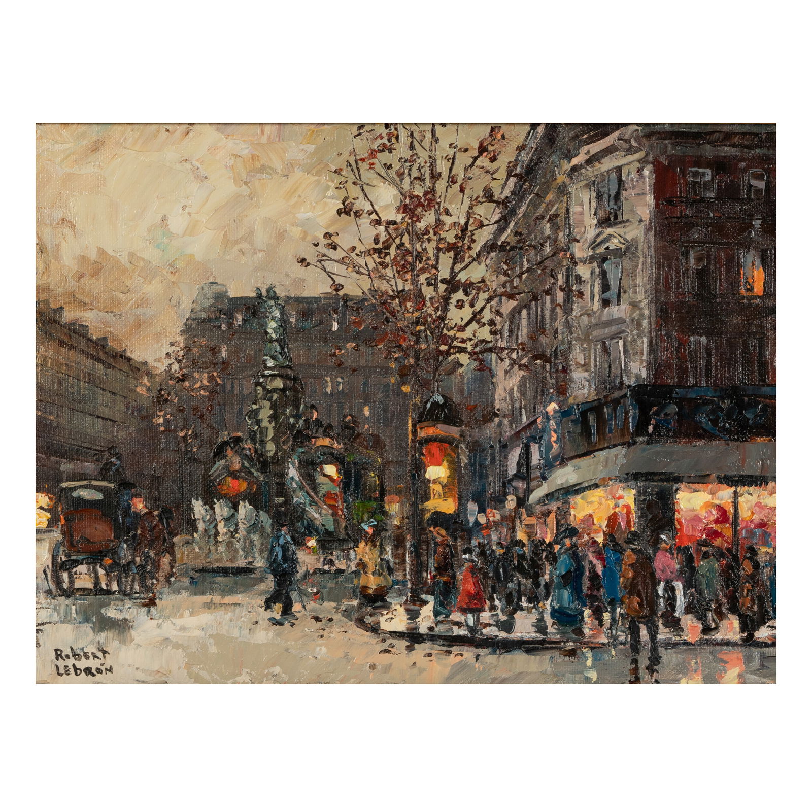 Robert Lebron (1928-2013): Parisian Street Scene: Robert Lebron 1928-2013 Parisian Street Scene oil on canvas signed lower left 8 x 12 in. (20.3 x 30.5 cm.), Frame: 16 1/2 x 19 1/2 in. (41.9 x 49.5 cm.) Provenance: The Estate of American Pop Icons St