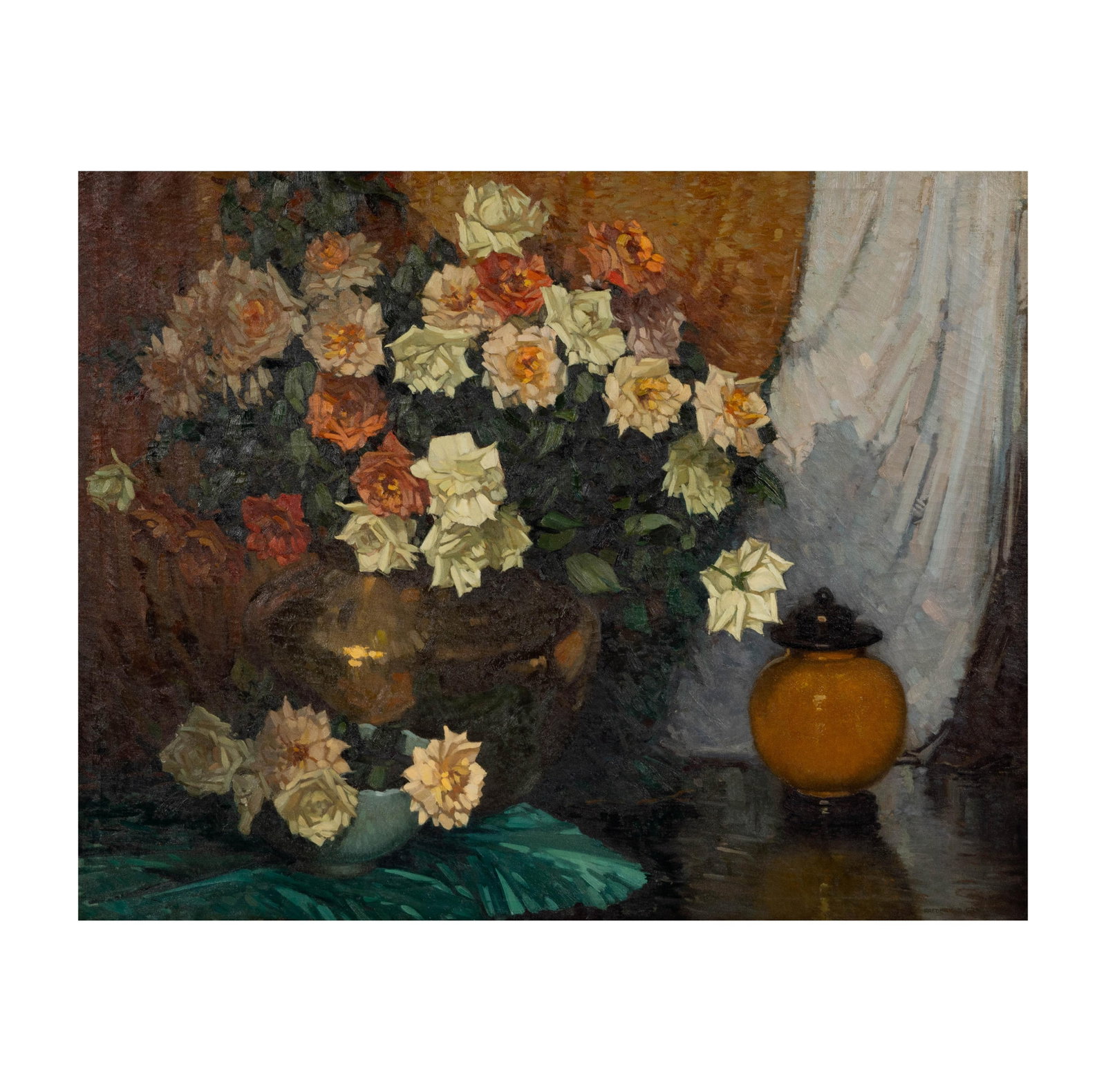 Frederic Milton Grant (1886 - 1959): Still Life with Roses: Frederic M. Grant 1886-1959 Still Life with Roses oil on canvas signed lower right 40 1/4 x 50.1 in. (102.2 x 127.4 cm.) Provenance: The Stangeland Estate, Chicago and San Marino, CA; with Robert Henr