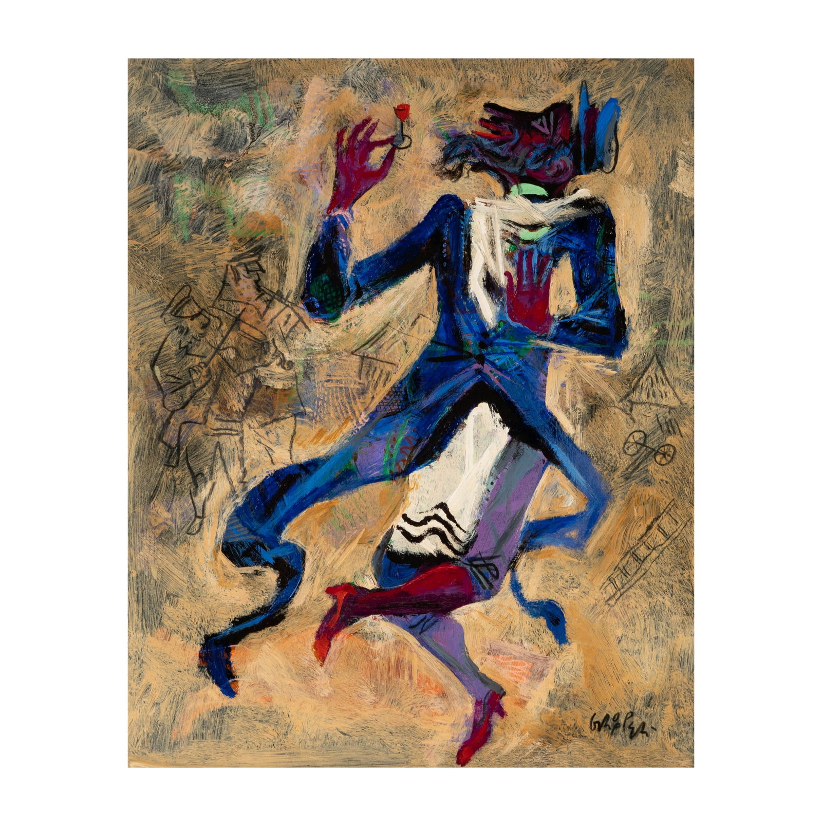 William Gropper (1897-1977): Chasidie Dance: William Gropper 1897-1977 Chasidie Dance oil on board signed lower right, titled to label verso 20 x 16 in. (50.8 x 40.6 cm.), Frame: 29 x 25 in. (73.7 x 63.5 cm.) William Victor "Bill" Gropper (Decem