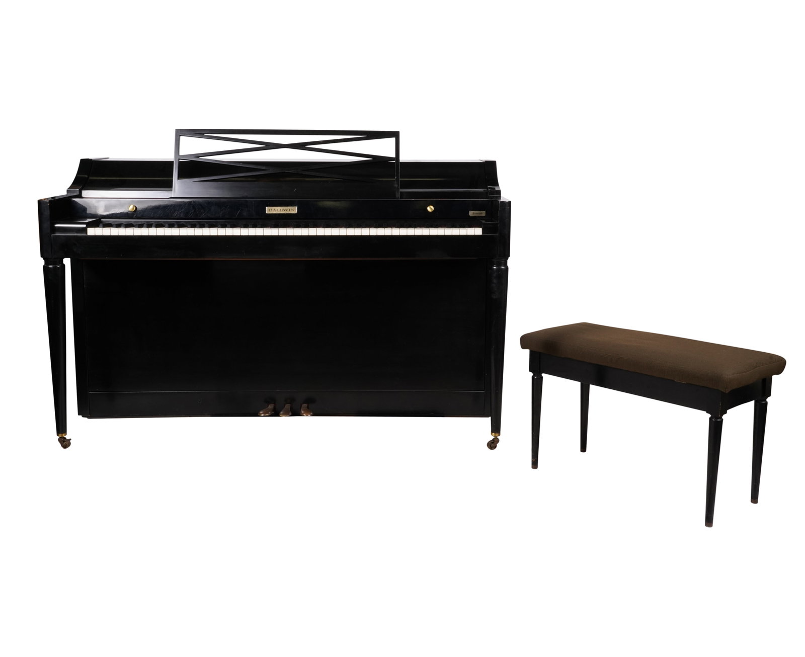 Collection of Eydie Gorme and Steve Lawrence: Song Writing Piano: Baldwin upright piano; together with bench and sheet music36 x 57 1/2 x 25 1/4 in. (91.4 x 146.1 x 64.1 cm.), bench: 19 x 31 x 14 1/2 in. (48.3 x 78.7 x 36.8 cm.) Provenance: The Estate of American Po