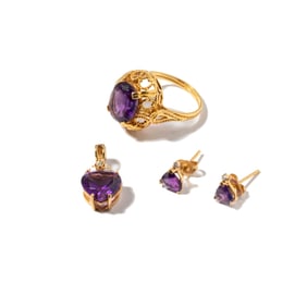 Yellow Gold Amethyst and Diamond Jewelry