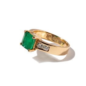14 Karat Yellow Gold Diamond and Emerald Ring