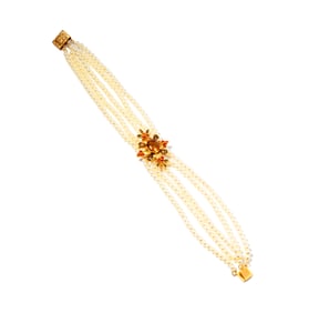 14 Karat Yellow Gold Gem-set Pearl Bracelet