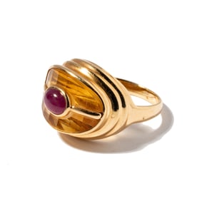 14 Karat Yellow Gold, Citrine and Ruby Ring