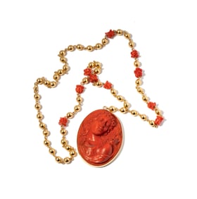 Lombard 14 Karat Yellow Gold Coral Necklace